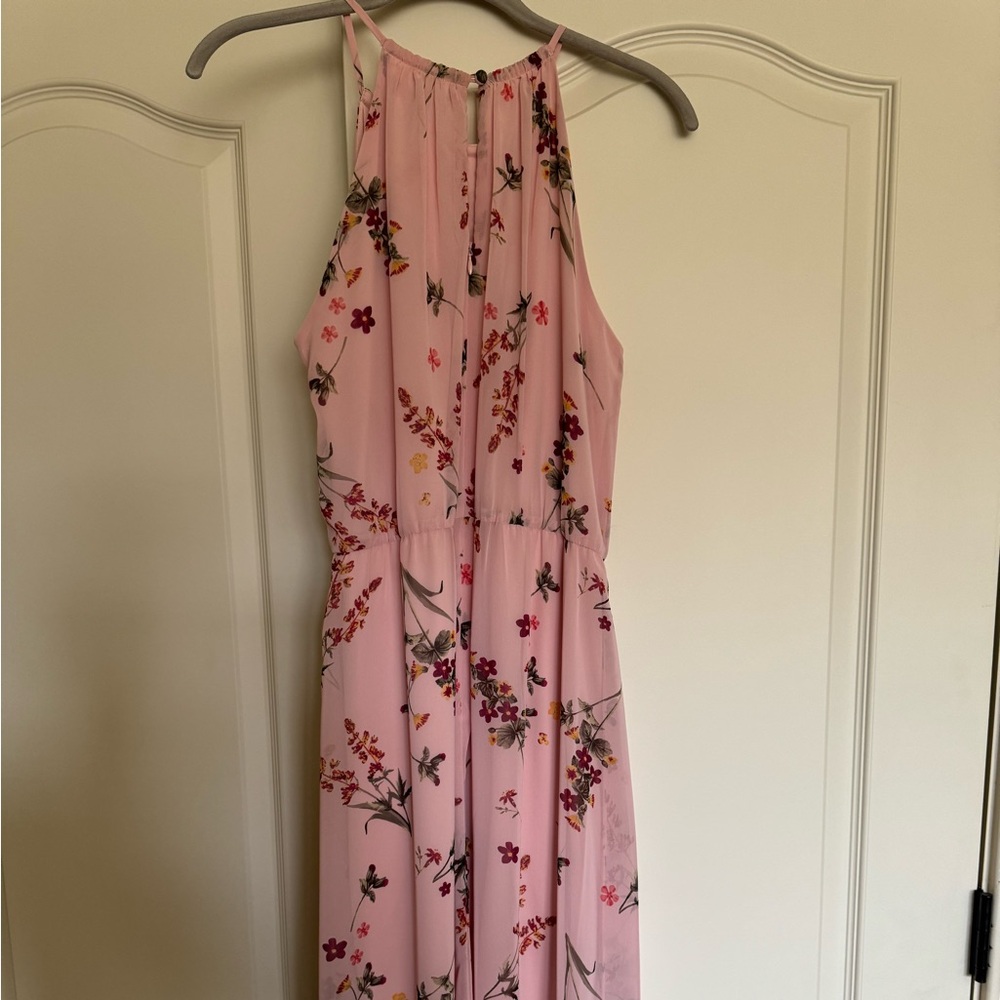 WHBM Floral Halter Maxi Dress in Light Pink